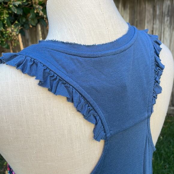 LC Lauren Conrad Sleeveless Top Blouse Floral Ruffle Blue Tank Women's Small - Picture 5 of 10